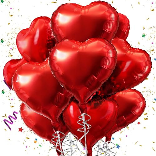 Mbsomnus Rot Herzluftballons 18 Zoll Folienballon 15 Stück Helium Ballons Hochzeit Große luftballons Herz Luftballon Metallic für Geburtstag Party Valentinstag Verlobung Muttertag Hochzeit Deko