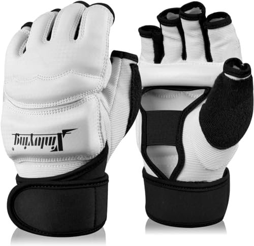 Xinluing Boxhandschuhe Kampfkunst MMA Sparring Grappling Muay Thai Taekwondo Training PU Leder Handgelenk Wraps Handschuhe (weiß, XS)