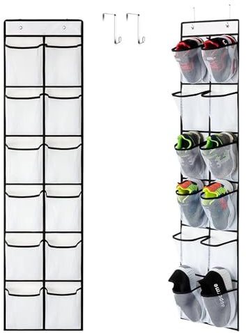 KASESSS Schuhaufbewahrung Hängend, 12 Taschen Schuhorganizer Hängend, Multifunktionale Schuhregal Tür Hängend, Schuh Organizer Hängend mit 2 Haken, Tür Organizer Hängend für Schrank, Schlafzimmer