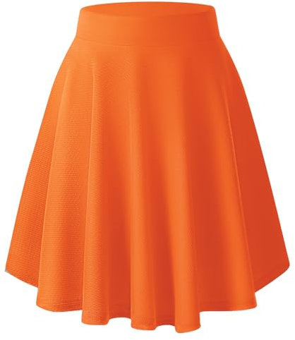 Donna Elegante Vita Elastica Svasata A-Linea Midi Gonna Base Uniforme Plissettata Skater Gonne(L, Arancione)