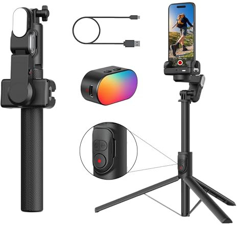 Aochuan Gimbal M2 Pro para smartphone, estabilizador de video, palo selfie y trípode, seguimiento corporal con IA, luz magnética, cardán portátil y plegable para iPhone Android para vlogging, YouTube,