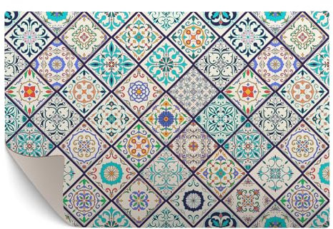 murando - Vinyl Teppich 90x60 cm - PVC Küchenteppich für Wohnzimmer Schlafzimmer Outdoor Läufer Küche Vinylteppich Dünn rutschfest Balkonteppich Design - Vintage Mosaik Optik Abstrakt f-C-0202-bi-a