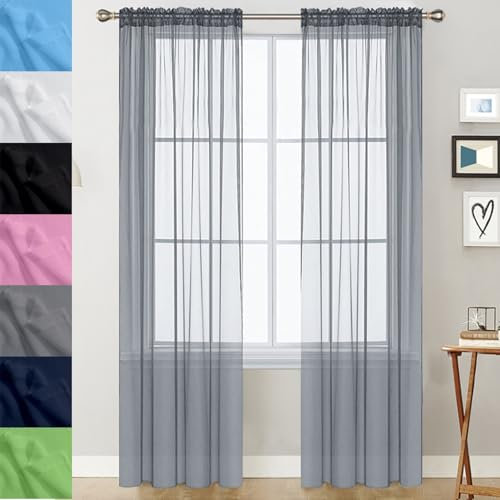 GAIFNAG Tende Trasparenti per Camera da Letto 60 x 180 cm, Voile Isolanti con Occhielli per Finestra e Porta, Decorazione Soggiorno, Grigio Chiaro