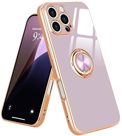 Urarssa for iPhone 16 Pro Case Ring Holder 360 Degree Rotation Finger Magnetic Car Stand Shockproof Phone Case Cover for iPhone 16 Pro, Purple