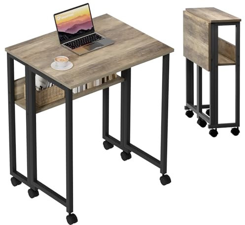 GreenForest Kleiner Schreibtisch Klappbar, 80 cm Klappschreibtisch mit Rollen, Einfache Montage Klappbarer Schreibtisch mit Stauraum, Home Office Klapptisch, Sandeiche