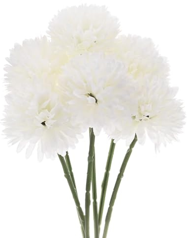 M METERXITY 6-Pack Artificial Chrysanthemum Ball Flowers,11 Inch Faux Chrysanthemum Silk Bouquets Real Touch Faux Flowers for Home/Wedding/Christmas/Party[Cream White]