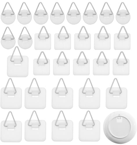 Ganci Adesivi per Quadri, 30 Pezzi Gancetti Piazza per Quadri Due Dimensioni, Ganci Rotondo Bianco per Quadri Adesivi per Piatti Da Parete, Cucina,Ufficio,Bagno,Foto e Decorazioni