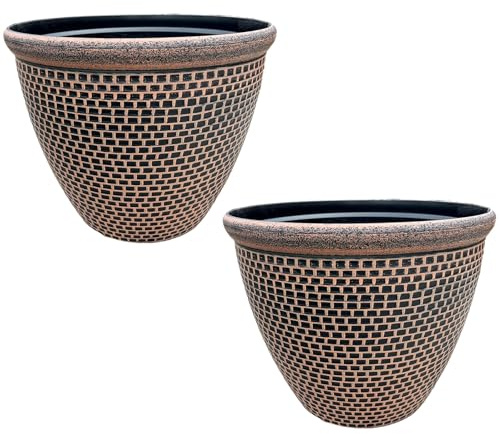 Gr8 Garden Large 36cm Plastic Round Cromarty Plant Pot Flower Planter Water Grow Tub Garden Patio Indoor Outdoor Decor (Orange, Pack Of 2)