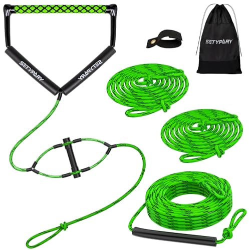 SETYPARY 75FT Wakeboard Rope and Handle, Floating Water Ski Rope for Watersports, 4 Sections Ski Ropes for Water Skiing, Kneeboarding, Wakeboarding (Green & Black)