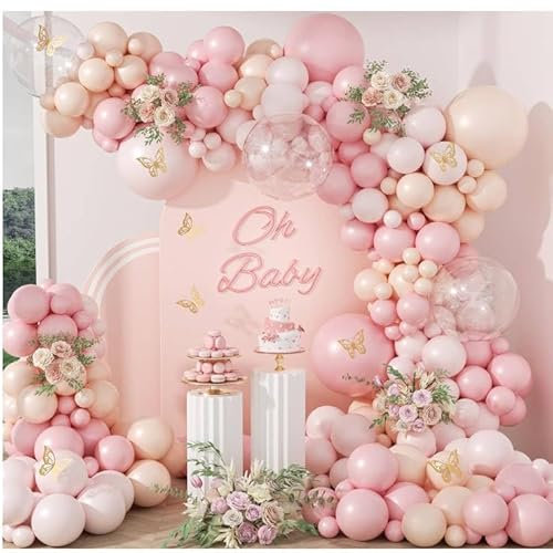 Luftballon Girlande Rosa, 108 Stück Pastell Ballonbogen Set mit Rosa Nude Transparente Luftballons, Pastellrosa Dekoration für Mädchen Frau Geburtstag, Babyparty, Brautparty, Hochzeit, Engagement