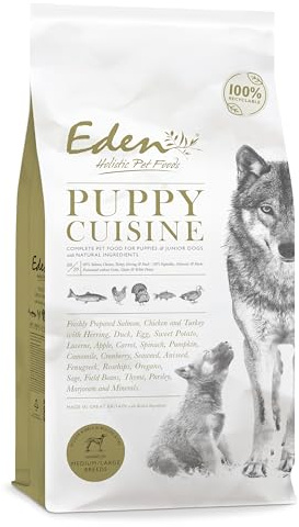 Eden Puppy Cuisine 2kg Medium Kibble. Naturally Complete Premium Dry Puppy Food for Puppies & all-lifestages -Salmon, Chicken, Turkey, herring, and duck. For the best start in life.