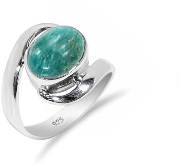 Edelsteinring 925 Sterling Silber, Naturstein Amazonit Ring für Männer-Frauen Oval Form Handarbeit Hochzeit, Verlobung, Alltagsring SH-SR21-P