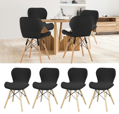 Fililogor Stuhlhussen Elastisch Stuhlhussen für Barhocker, Grau Stuhlhussen 4er Set, Polyesterfaser Barhocker Bezug mit Lehne für Esszimmer, Küche, Outdoor (Schwarz, 4er Set)