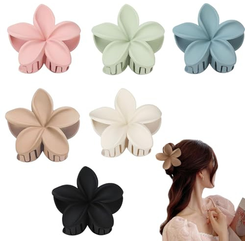 YIHECWY 6 PCS Flower Hair Clips Flower Claw Clips Hair for Women Girls Non-Slip Large Hair Clip ABS Strong Hair Hold Jaw Clamps (8CM)