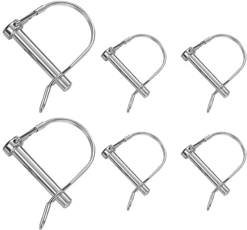 6 Pezzi Perni di Blocco a Forma D 6mm x 35mm, Perni di Sicurezza Ad Arco con Ghiera Anticorrosione - Perni per Trattori, Rimorchi Agricoli, Macchinari Industriali e Giardinaggio