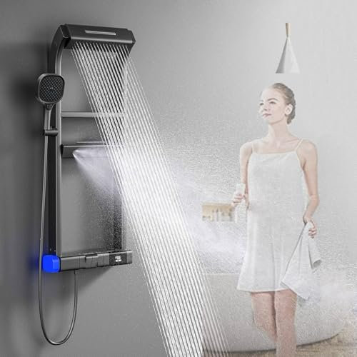 Colonna Doccia Termostatico,set Doccia a Parete con indicatore di temperatura a LED a 6 Funzioni,Soffione Doccia 40x10cm Doccia Portatile,Rubinetto per Vasca da bagno, Spray Posteriore,GunmetalGray