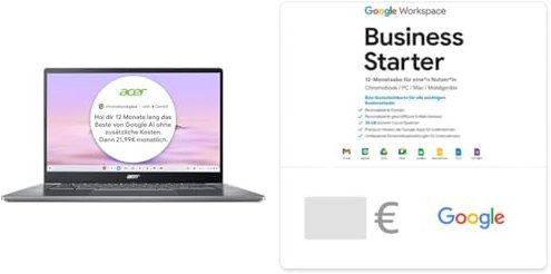 acer Chromebook Plus 515 (CB515-2H-30CZ) Laptop | 15,6 FHD Display | 8 GB RAM | 128 GB SSD | AI-Features | grau + Google Workspace Business Starter - Digitaler Gutschein für Deutschland