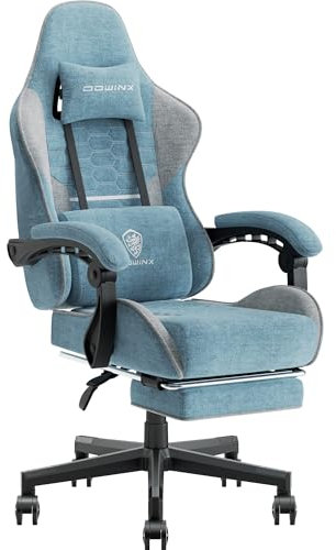 Dowinx Gaming Stuhl Bürostuhl Stoff Tasche Frühling Kissen, Massage Gamer Stuhl Stoff mit Kopfstütze, Ergonomische Bürostuhl mit Fußstütze (Blau)