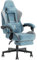 Dowinx Gaming Stuhl Bürostuhl Stoff Tasche Frühling Kissen, Massage Gamer Stuhl Stoff mit Kopfstütze, Ergonomische Bürostuhl mit Fußstütze (Blau)