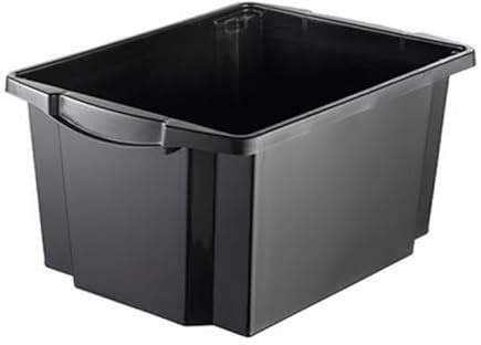 Horison Industries Storage Boxes, Black, 5 Pack, 25L, Deep, 325x225x470mm | Plastic Storage Box, Stackable Boxes, Plastic Crates for Garage & Outdoor Box Setup, Heavy Duty, Garden Tools & Home Use
