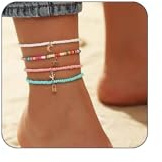 JOOTUEPO 4 Pièces Bracelet de Cheville Perle Faits à la Main, Bracelets de Boho en Perles, Bracelet de Cheville Fait Main, Empilable Ajustable Corde Chaîne Perlée Pied Bijoux de Plage
