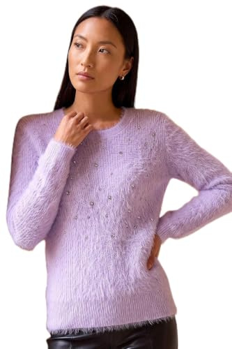 Roman Fluffy Yarn Jumper for Women UK Ladies Thick Sweater Warm Cosy Chunky Knitted Pullover Winter Furry Casual Smart Textured Everyday Cuddly Soft Knitwear