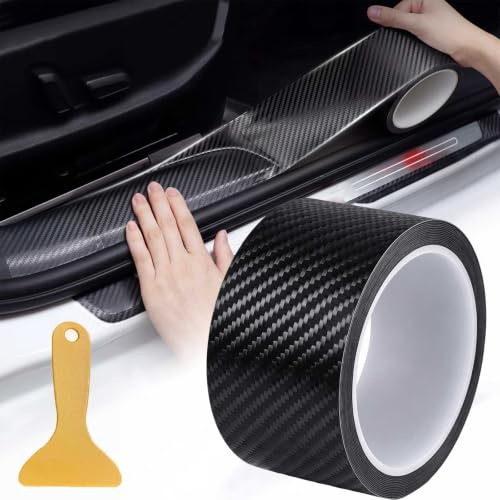 JinRui-T Carbon Fibre Wrap, 5 cm x 10 m Black Vinyl Wrap Tape | Anti Scratch Car Door Sill Protector, Self Adhesive Bubble-free Carbon Fibre Sticker Roll for Car, Bike Protection Tape