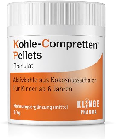 Kohle-Compretten Aktivkohle-Pellets bei Blähungen, Einnahme ohne Wasser | Für Kinder ab 6 Jahren, Vegan, Gluten- & Laktosefrei, Mit praktischem Messlöffel, leckerer Geschmack