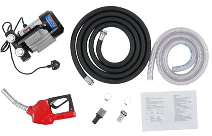 550W Diesel Transfer Pump, 240V Electric Fuel Transfer Pump, 60L/min High Flow with Auto Fuel Gun, Inlet and Outlet Hoses, Self-Priming Refuelling Pump with UK Plug for Diesel Vehicles, Trucks