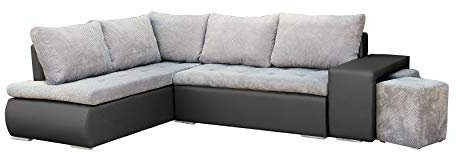 mb-moebel Ecksofa mit Zwei Hocker Sofa Eckcouch Couch mit Schlaffunktion und Bettkasten Ottomane L-Form Schlafsofa Bettsofa Polstergarnitur - 265x280x88cm - BELGRAD (Ecksofa Links, Grau)