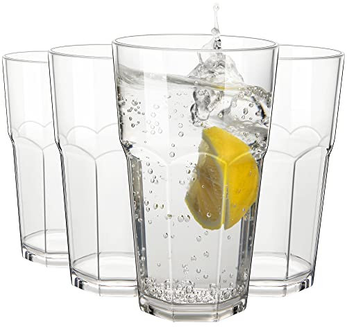 COOKY.D Verres à Eau/jus incassables 340 ML / 12 OZ en Tritan-Plastique, empilables, sans BPA, compatibles Lave-Vaisselle, Lot de 4