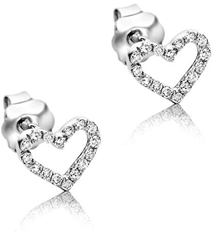 Orovi Ohrringe Damen Herz Weißgold 9 Karat / 375 Gold Ohrstecker Diamant Brilliant 0,09 ct