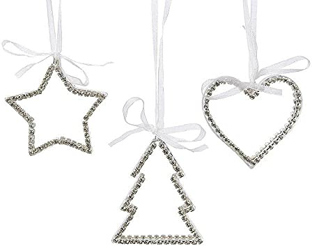 Christbaumschmuck Silber Glas 3 Stück Herz Stern Tanne Kristalle Funkelnd Set