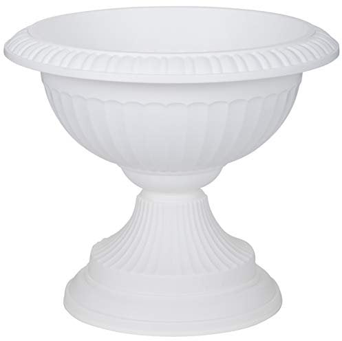 White Plastic Plant Pot Flower Planter Urn Planter On Pedestal 37cm Tall