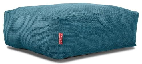 Lounge Pug, CloudSac 250, Memory-Schaum Ottomane Sitzbank Fußhocker, Sitzpouf, Pom-Pom Türkis