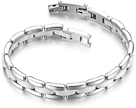 Flongo Keramik Armband Damen weiß: Porzellan weiss silber Herren Pärchen Edelstahl Armbänder Armreif Edelstahl Armkette dünn für Frauen Männer Paar