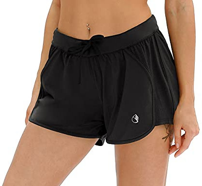 icyzone Damen Laufshorts Sport Hose Kurze Yoga Fitness Gym Shorts (M, Schwarz)