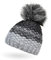 Neverless® Damen Strick-Mütze gefüttert Fleece-Innenfutter Fell-Bommel Kunstfell Winter-Mütze Bommelmütze Grobstrick Mehrfarbig hellgrau-dunkelgrau