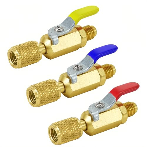 ThreeH R12 R134A R410A Absperrventile Klimaanlage Kältemittel 1/2 ACME 1/4 SAE 5/16 SAE Ein-Aus-Ventil für AC HVAC Gerades Kühlkugelhahn(3 Pack)