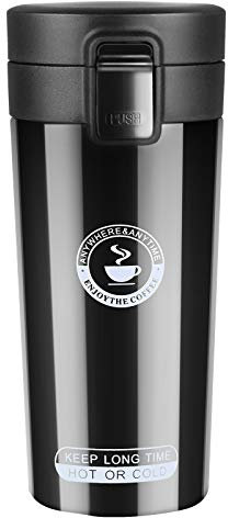 flintronic Insulated Coffee Cup, 360ml Leakproof Travel Mug, Stainless Steel Vacuum Coffee Flask, Hot&Cold Drink Bottle for Coffee, Tea & Water (Brush Included)