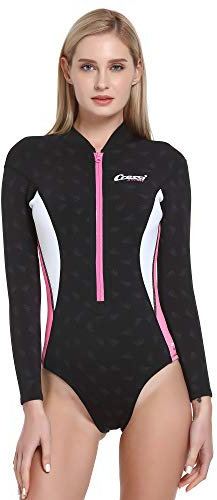Cressi Women's Termico Lady 2mm One-Piece Swimsuit Long Sleeves Woman in High Stretch Neoprene, Black/Pink/White, XS