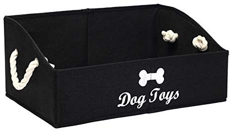 Geyecete- Aufbewahrungsboxen für Hundespielzeug, trapezförmig,Faltbar Aufbewahrungskorb mit Baumwollseilgriff, zur Aufbewahrung Haustier Bekleidung Zubehör Spielzeug und Leckereien-Schwarz
