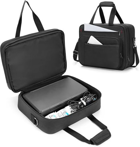 samdew Double-layer Portable Mobile Printer Storage Bag Compatible with HP Tango/Tango X, HP Officejet 250/200, Printer Carrying Case with 15.6 Laptop Layer, Shoulder & Trolley Strap, Bag Only