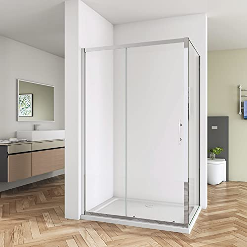Huiyang 1000x900mm Tempered Glass 5mm Sliding Door Shower Enclosure Cubicle + Side Panel + Tray + Free Waste