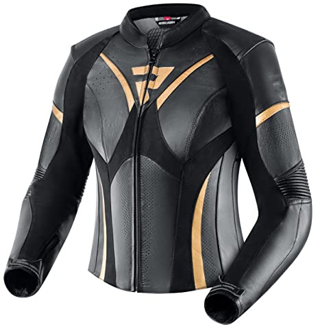 REBELHORN Veste de moto Rebel Lady pour femme en cuir de vachette - Coudes épaules et protection dorsale - Ventilation 4 poches - Éléments réfléchissants