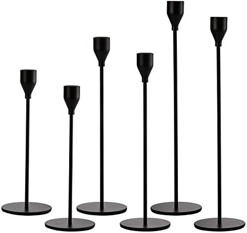 Suwimut Set of 6 Matte Black Candle Holders, Tall Candlestick Holder for Taper Candles, Decorative Table Metal Candle Stand for Dinning, Wedding, Party, Fits 3/4 Inch Slim Candles and Led Candles