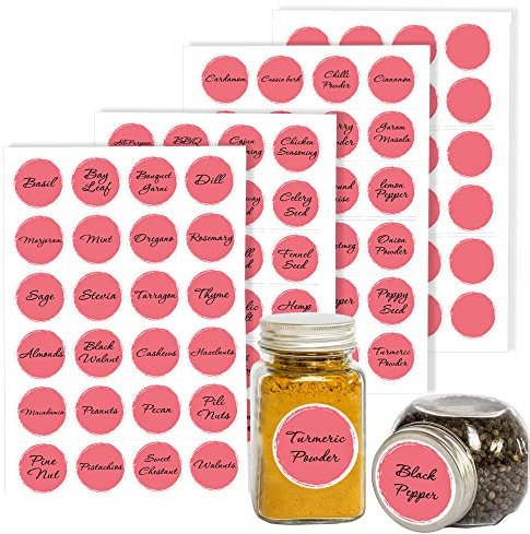 Pack of 96 Spice Rack Labels for Jars and Bottles (30 mm) Waterproof Spice Jar Labels Pre Printed Kitchen Labels for Jars Spice, Herbs and Seasoning Storage Packwith®