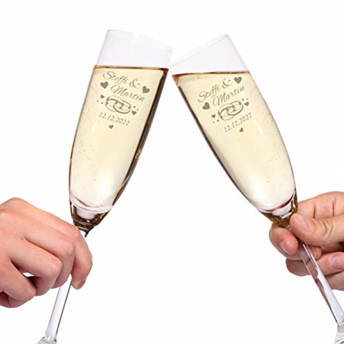 4YOU | 2er Set Sektgläser mit Gravur –personalisiert mit Namen und Datum – individuelle Leonardo Gläser als Geschenk zur Hochzeit, Verlobung, Geburtstag und Jahrestag für Frauen und Männer