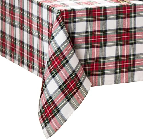 Elrene Home Fashions Christmas Classic Holiday Plaid Cotton Tablecloth, Holiday Table Decor, 60 X 102, Oblong