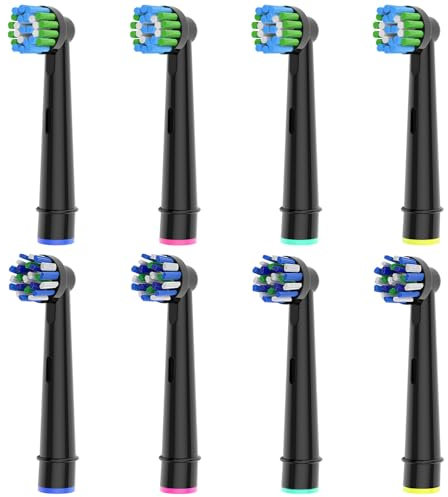 8pcs Toothbrush Heads Compatible with Oral B Electric Toothbrush, 4pcs Precision Clean and 4pcs Cross Clean Brush Heads, Black